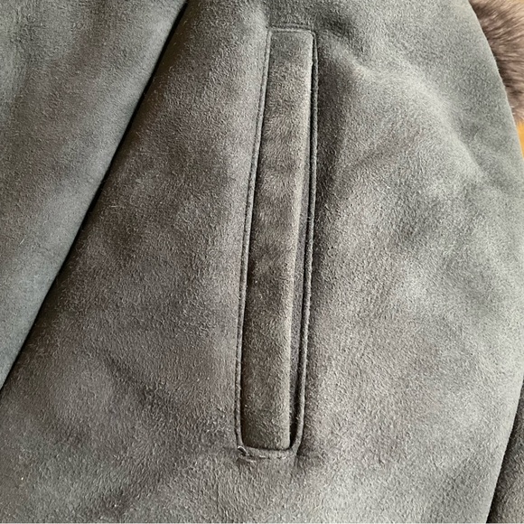 Pellacci Made in USA Charcoal Gray European Sheepskin Coat, Sable Mink Trim - Picture 8 of 16